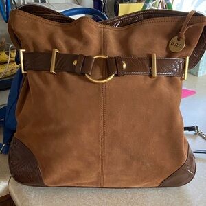 a.n.a Large Tan and Brown Suede Leather Shoulder Bag